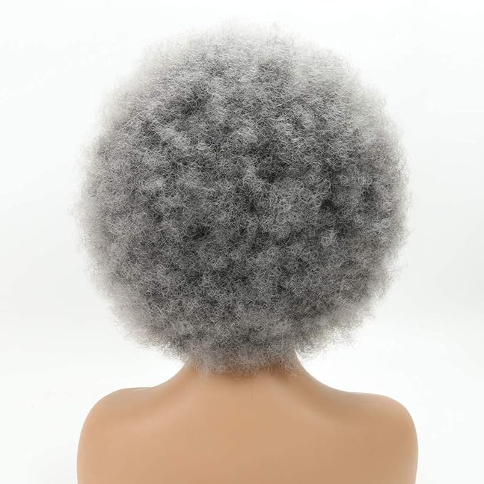 Short Afro Wig for Black Women Smoky Gray Afro Wigs Unisex Men Women Large Bouncy and Soft Natural Looking Hair Short Afro Kinky Curly Premium Synthetic Wig(Gray)