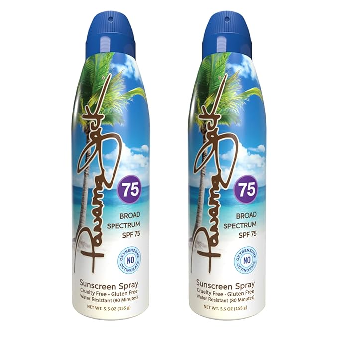 Panama Jack Continuous Spray Sunscreen - SPF 75 Broad Spectrum UVA/UVB Protection PABA Paraben Gluten &amp Cruelty Free Water Resistant (80 Minutes) 5.5 OZ (5.50 Fl Oz (Pack of 12))