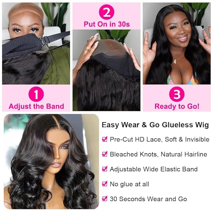 Durya Glueless Wigs Human Hair Pre Plucked Pre Cut 5x5 HD Lace Closure Wigs Human Hair Wear and Go Glueless Wigs Body Wave Lace Front Wigs for Black Women 250% Density 36 Inch