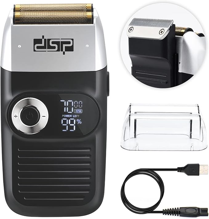 DSP® Electric Razor for Men Bald Shavers for Men 2 in 1 Double Shaver for Men with 2 Foil Head Rechargeable Barber Shaver with Precision Trimmer 3-Speed Shaver with LED Digital Display (Black)