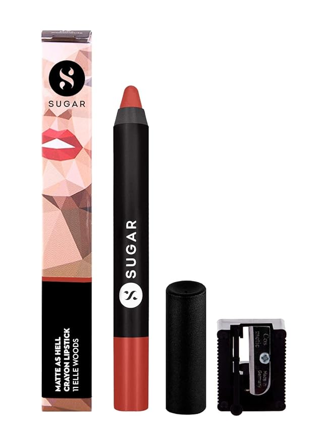 SUGAR Cosmetics Matte As Hell Crayon Lipstick With Free Sharpner Long Lasting Matte Lip Crayon - 11 Elle Woods (Brown Nude) 2.8 g