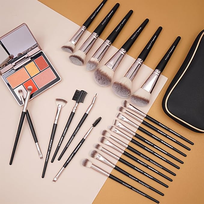 MAGEFY Makeup Brushes 22 Pcs Professional Premium Synthetic Makeup Brush Set with Case Foundation Eyeshadow Brush Travel Make up Brushes Set (Blackgold)