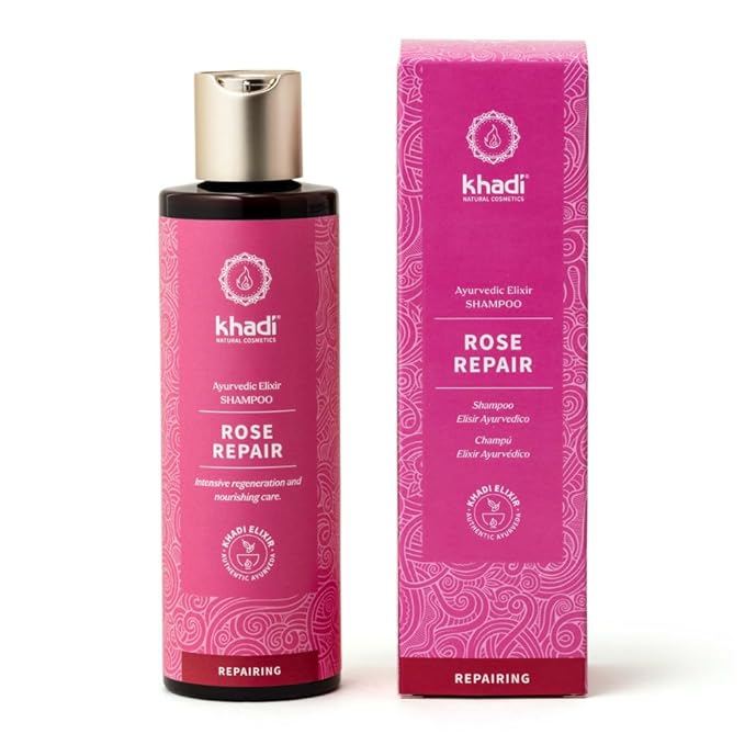 khadi ROSE REPAIR Ayurvedic Shampoo - Intensive regeneration &amp nourishing care for damaged hair - 100% natural &amp silicone-free - 6.7 fl oz