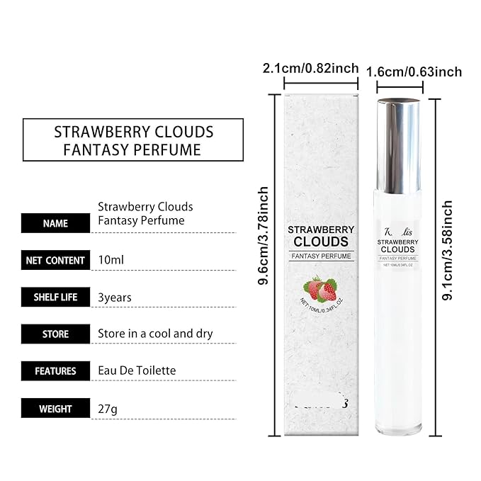 Strawberry Cloud Roll-On Perfume - Natural Sweet &amp Delicate Fragrance Long-Lasting Scent Portable For All Occasions(3PCS)