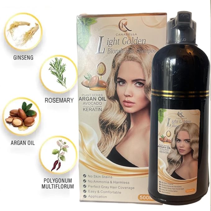 Hair Color Shampoo ? Argan Oil Avocado &amp Keratin | No Ammonia | Perfect Grey Coverage | Hair Moisturizing &amp Nourishment | Easy At-Home Application (Light Golden Blonde)