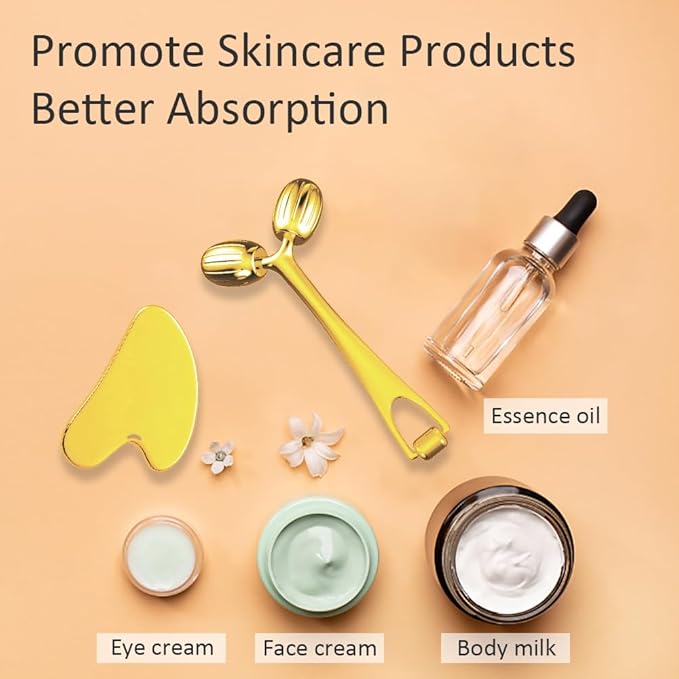 Yeamon Gua Sha Facial Tools and Face Roller Set Facial Massage Tool for Women?™s Skincare RoutineCooling Stainless Steel Face Sculpting Eyes Roller Guasha for Daily Use or Self-Care Gift for Women