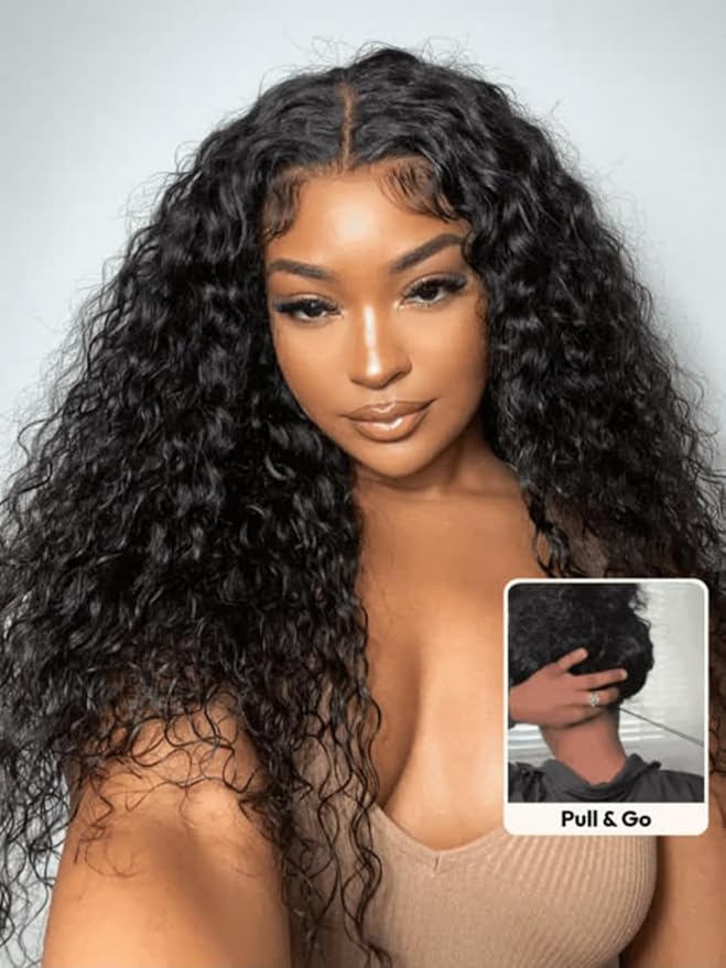 Nadula Bye Bye Knots Glueless Water Wave Drawstring Wig Human Hair Pre Everything 7X5 HD Lace Front Wigs Pre Cut/Plucked/Bleached Invisible Knots Ready to Wear Wet and Wavy Wig 150% Density 26inch