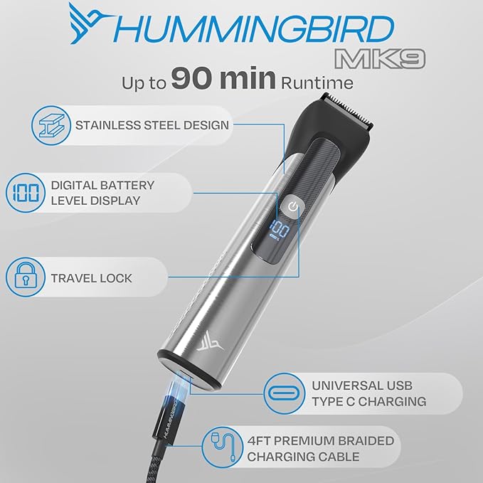 HUMMINGBIRD MK9 MasterGroom All-in-One Trimmer ? 21-Piece Men's Grooming Kit for Beard Head Hair Body and Face Waterproof Stainless Steel USB C Rechargeable LED Display