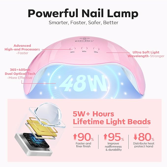 Modelones Poly Extension Gel Nail Kit 6 Colors Pink Nude with 48W U V/LED Lamp Slip Solution 3D Bow Pearl Charms Decoration Rhinestone Glitter Tools for Manicure Beginner Starter Kit DIY at Home