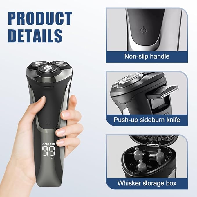 Snapbuy Electric Razor for Men 2025 New Electric Razor 4D Rotary Ipx7 Waterproof Electrics Razors Wet &amp Dry Rechargeable Electrics Shaver LCD Display (2)