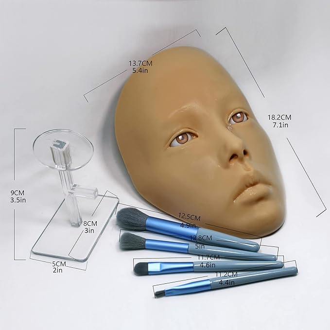 5D makeup Practice Face Board Silicone Makeup Mannequin Face Reusable Beginner Practice Eye Makeup Face Eye Fake Silicone Makeup Artist Full Face Practice Eyelash Eye Shadow Eyeliner Pen Simulatio