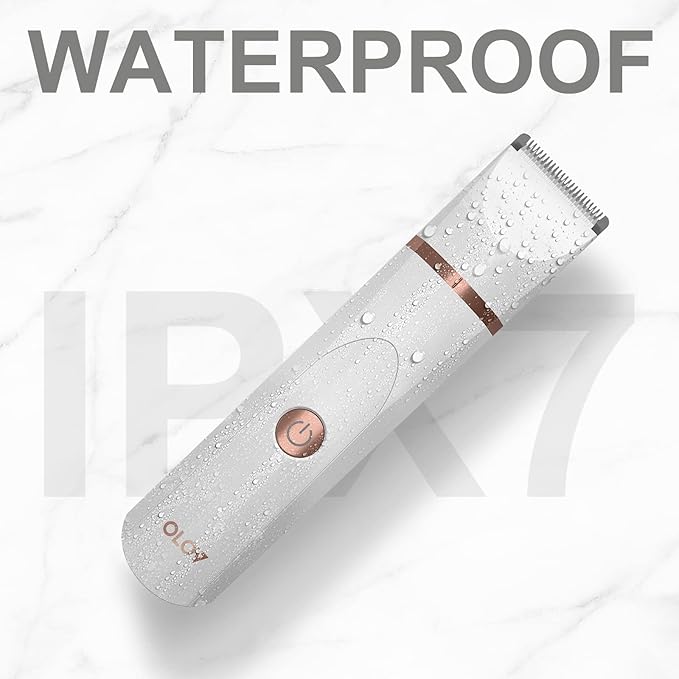 OLOV Electric Body Hair Trimmer - Groin Trimmer for Men - Bikini Trimmer Women - Wet/Dry Shaver Groomer Replaceable Ceramic Blade Heads USB Recharge Dock Waterproof Hygiene Razor White