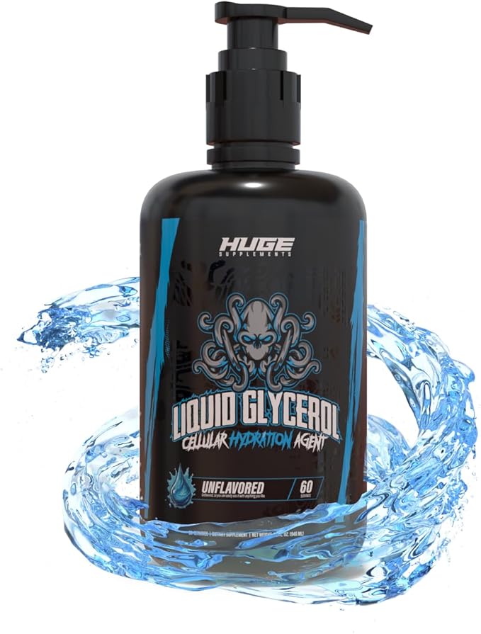 Huge Supplements Liquid Glycerol Supplement Enhances Muscle Pumps Increases Muscle Fullness Boosts Endurance Cellular Hydration Agent Clean &amp Convenient Pump Top Unflavored (60 Servings)