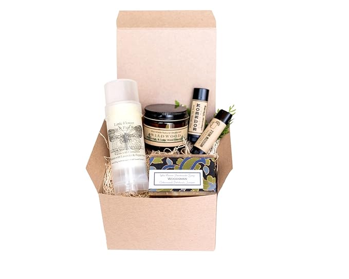Woodsman Men’s Gift Box ? Self Care &amp Grooming Gift Set for Him ? Rustic Holiday Gift for Men Dads Boyfriends or Husbands ? Handmade Soap Deodorant Lip Balm &amp Muscle Balm