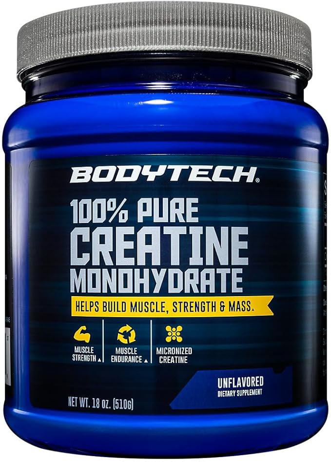 BODYTECH 100% Pure Creatine Monohydrate Powder - Micronized for Maximum Absorption - Supports Muscle Strength &amp Power Output - Unflavored (18 oz 102 Servings)