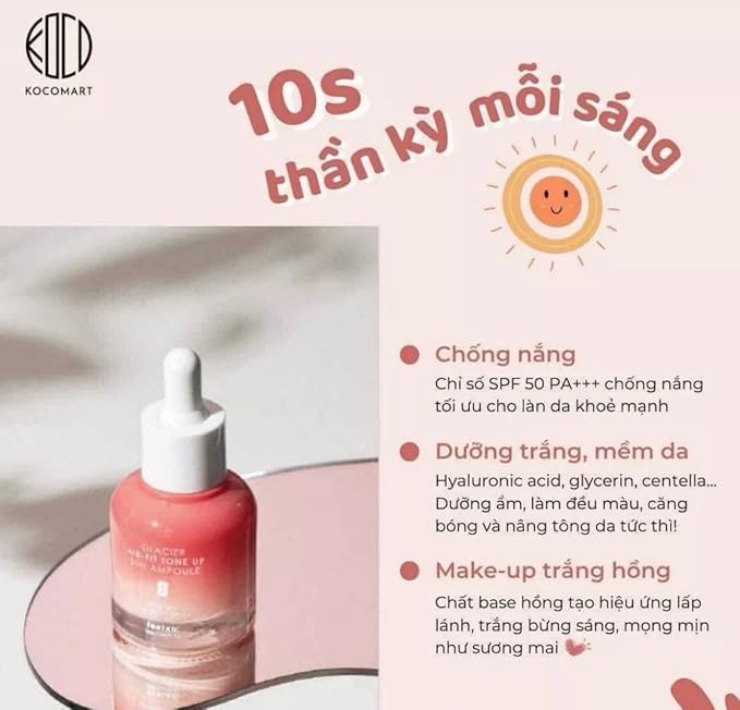 123 UBuy Shop_Korea Glacier Air-Fit UV Protect Tone-Up Sun Ampoule 30ml SPF50+/PA+++ Daily Tone-up Sun Care and Foundation free for Make-up.