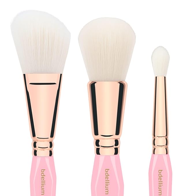 Bdellium Tools Pink Golden Triangle Luminescent Makeup Brush Set - Premium Tool with Soft Synthetic Bristles and Rose Gold Brass Ferrule for Multipurpose (Pink 6 pcs)