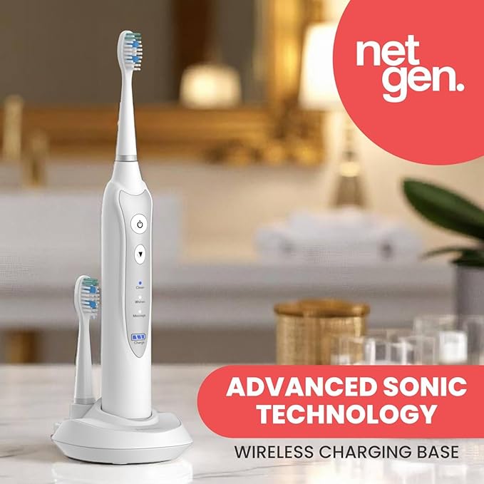 Sonic Electric Toothbrush for Adults with 5 Toothbrush Replacement Heads 3 Brushing Modes &amp 2 Minutes Built-in Timer Travel Toothbrushes with Inductive Charging Rechargeable toothbrush | White