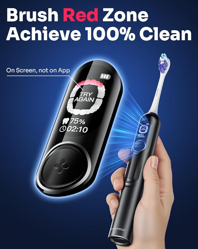 AI Electric Toothbrush with Smart Display for Adults Kids | 150-Day Rechargeable Toothbrush Real-Time Map |3-Min Timer Travel Case | Teens Sonic Toothbrush Gift (G5S Black)