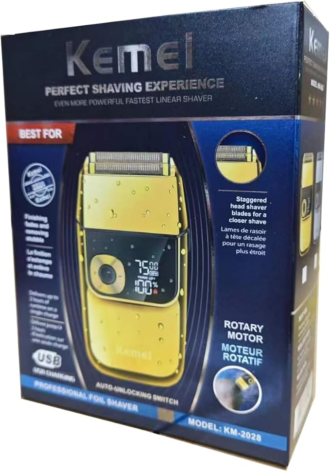 KEMEI Electric Razors for Men LCD Display Cordless Men's Razors USB Rechargeable with Pop-up Beard Trimmer Best Worldwide Travel Gift Model KM 2028 Gold