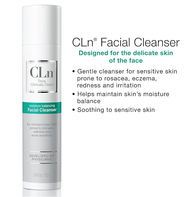 CLn® Facial Cleanser - Hydrating Facial Cleanser with Glycerin For Skin Prone to Dryness Eczema Redness Irritation &amp Acne Sensitivity Fragrance-Free &amp Paraben-Free 3.4 fl. oz.