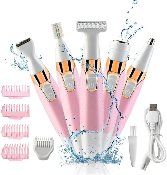 Electric Lady Shaver 5-in-1 Painless Electric Razor for Women Bikini Trimmer Women Body Hair Removal for Legs Arms Underarms Face Eyebrow and Bikini