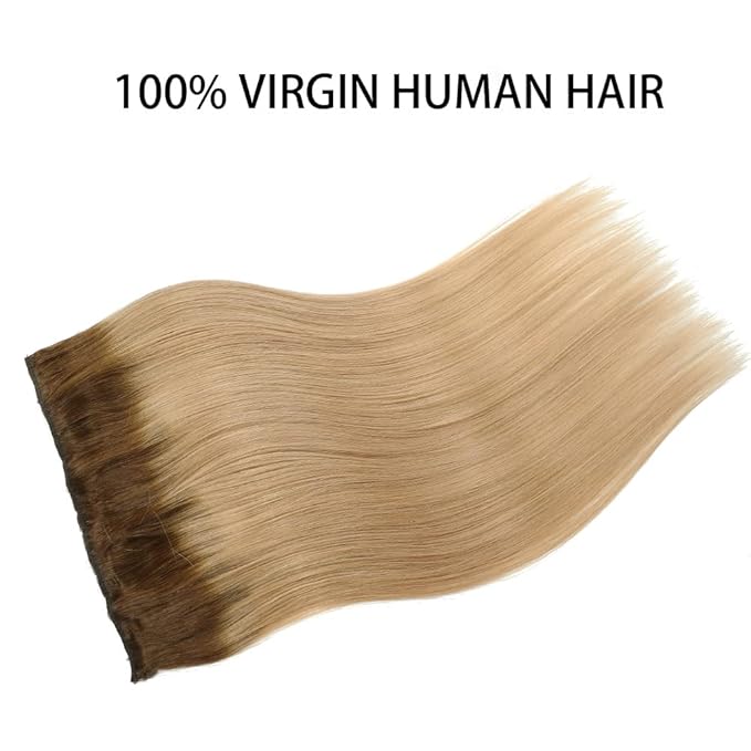 RECOOL Wire Hair Extensions Real Human Hair Balayage Chocolate Brown to Caramel Blonde Remy Hair Extensions Invisible Wire Hair Extension Straight Clip in Hair Extension(16 inch)