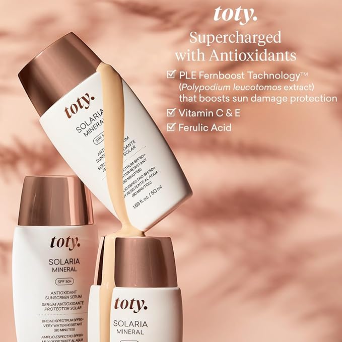 Toty by Sofia Vergara - Solaria Mineral SPF 50+ Antioxidant Sunscreen Serum - Mineral Tinted Face Sunscreen - Broad Spectrum - Universal Tint - Ultra Fluid and water resistant - Tavel size (1 fl Oz)