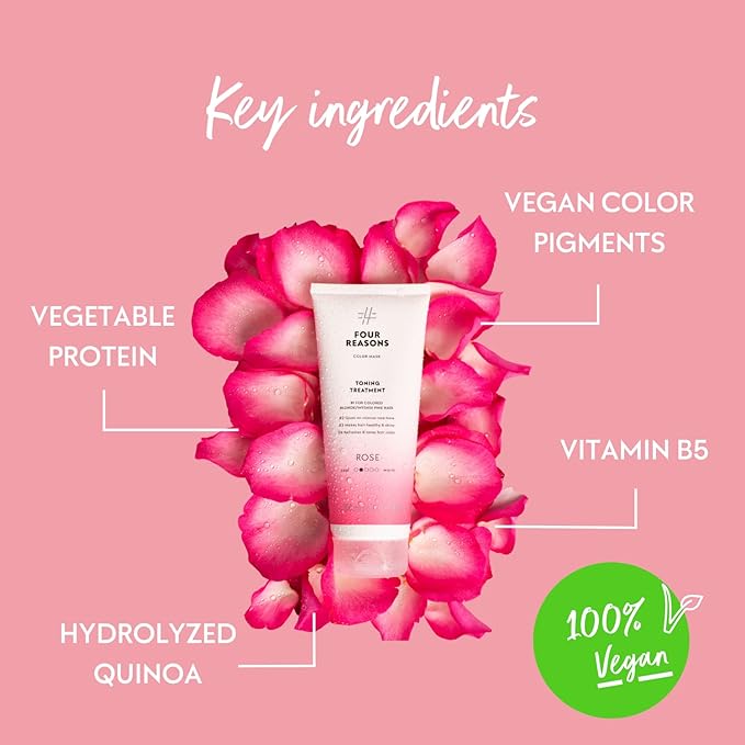 Four Reasons Color Mask - Rose Pink - (27 Colors) Toning Treatment Color Depositing Conditioner Tone &amp Enhance Color-Treated Hair - Semi Permanent Hair Dye Vegan and Cruelty-Free 6.76 fl oz