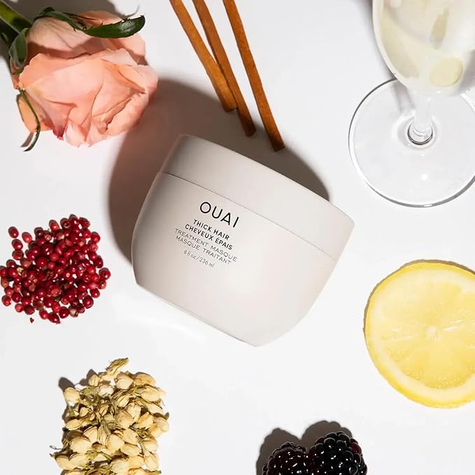 OUAI Thick Hair Mask - Treatment Masque with Almond Oil Olive Oil &amp Hydrolyzed Keratin to Restore Damaged Hair - Phthalate &amp Paraben Free Masque (3.4 Oz)