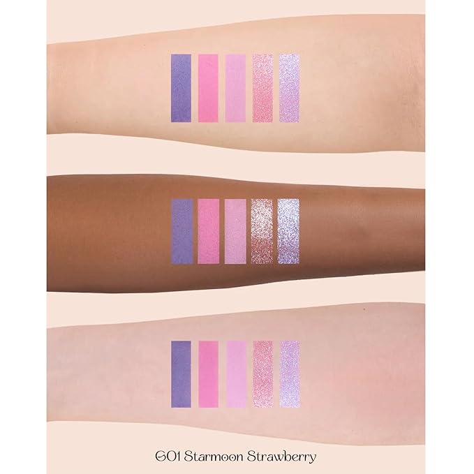 Flower Knows Violet Strawberry Rococo Eyeshadow PalettePurple Pink Makeup Palette with 3 Matte + 2 Shimmer ShadesBlendable Smooth Cute Eye Makeup0.21 Oz(Starmoon Strawberry)