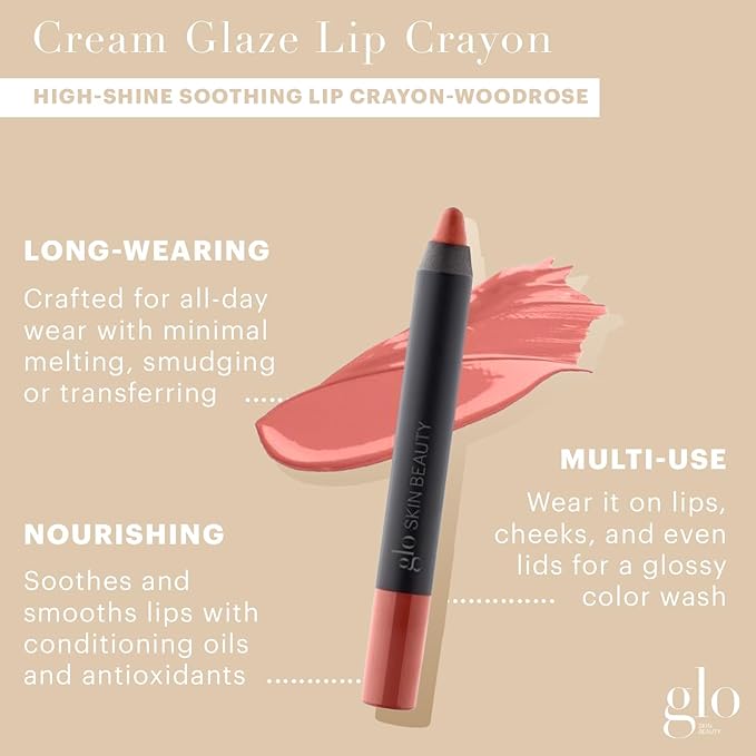 Glo Skin Beauty Cream Glaze Lip Crayon | New Neutral Shades Mid-Tone Mauve Nude (Woodrose)