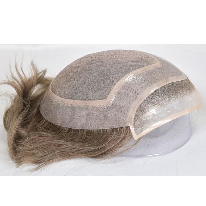 Men's Toupee 10×8 European Virgin Human Hair Toupee Hair pieces for Men Thin Skin Hair Replacement System Lace Front+ Mono Net with PU around Base for Men (#6 color)