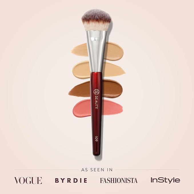 BK BEAUTY BRUSHES - 109 MINI CONTOURED FOUNDATION - Face Brush for Liquid or Cream Foundations - Bronzer Blush &amp Highlighter Makeup Brush