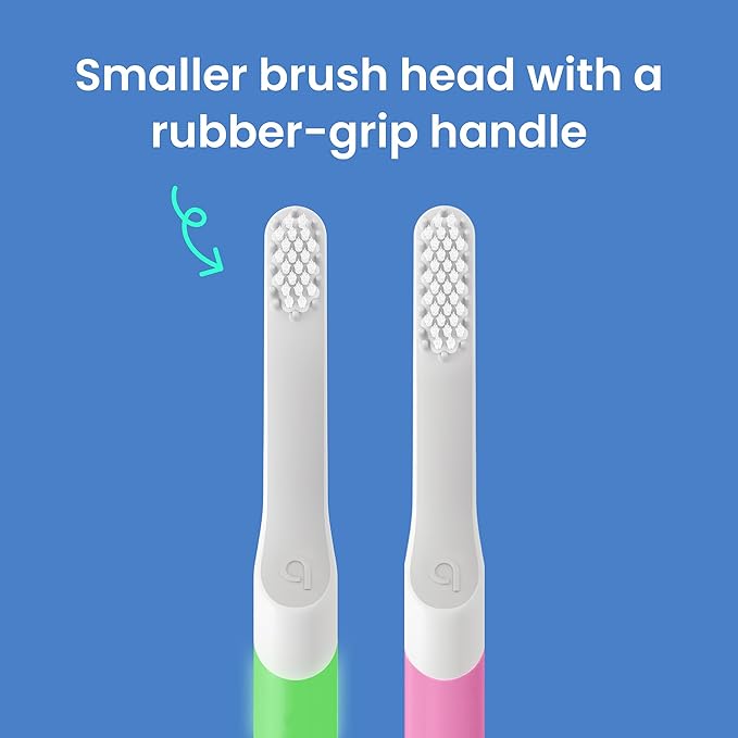 Quip Sonic Toothbrush for Kids with Timer - Includes Extra Brush Head and Travel Cover Mount - Electric Soft Bristle Refill Head Rubber Handle 3 Month Battery Life - Glow in The Dark Green