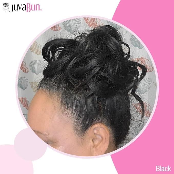 Juvabun Messy Bun Hair Piece Black ? Natural Soft Synthetic Updo Messy Bun Scrunchie Secure &amp Comfortable - Messy bun hair pieces for women
