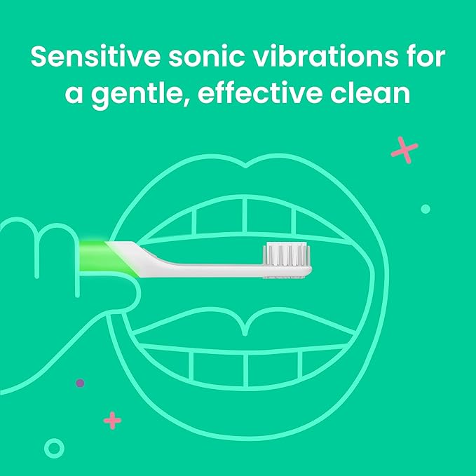 Quip Sonic Toothbrush for Kids with Timer - Includes Extra Brush Head and Travel Cover Mount - Electric Soft Bristle Refill Head Rubber Handle 3 Month Battery Life - Glow in The Dark Green