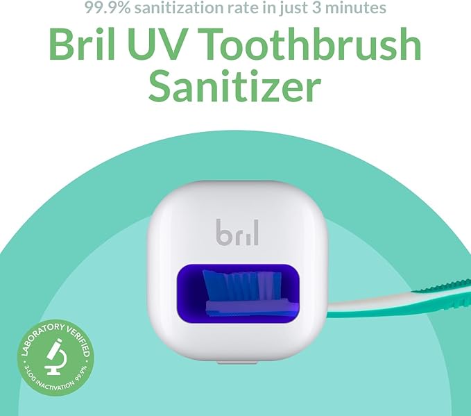 Bril UV-C Toothbrush Sanitizer Portable Cleaner Travel Cover Magnetic Holder and Rechargeable Case for Any Size Toothbrush White