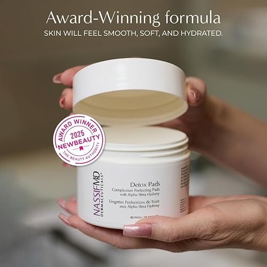 NassifMD Exfoliating Detox Pads | Surgeon-Created AHA/BHA Facial Pads for Deep Cleansing Smoother Texture &amp Glowing Skin | Reduces Pores Firms Brightens