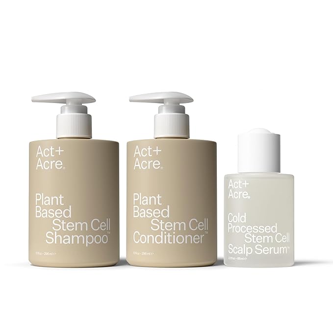 Act+Acre Cold Processed Thick + Full Hair System | Thicker Fuller Looking Hair | Stem Cells Caffeine Pea Sprout | Strengthens Hydrates Volumizes | Vegan Fragrance-Free Color Safe | 3-Piece Set