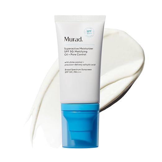 Murad Superactive Mattifying Oil and Pore Control Moisturizer SPF 50 - Shine Free Hydrating Facial Sunscreen Supercharged with Salicylic Acid To Smooth Texture and Minimize Look of Pores - 1.7Fl Oz