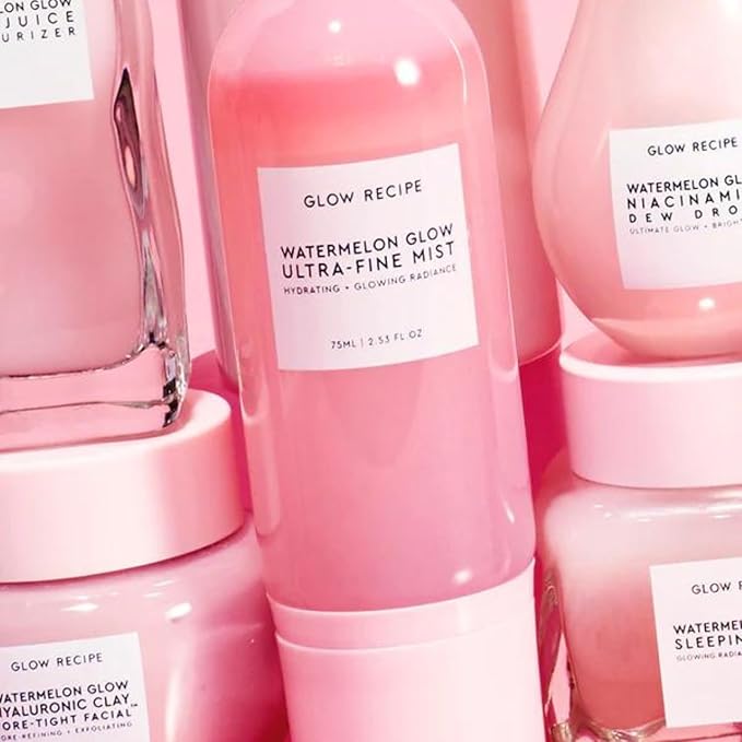 Glow Recipe Watermelon Glow Facial Spray + Hydrating Mist - Ultra-Fine Face Mist with Hyaluronic Acid + Hibiscus AHA to Refresh Dry Skin &amp Enhance Dewy Makeup - Suitable for All Skin Types (75ml)