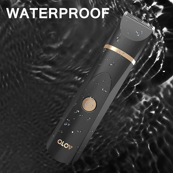 OLOV Electric Body Hair Trimmer - Groin Trimmer for Men - Bikini Trimmer Women - Wet/Dry Shaver Groomer Replaceable Ceramic Blade Heads USB Recharge Dock Waterproof Hygiene RazorBlack