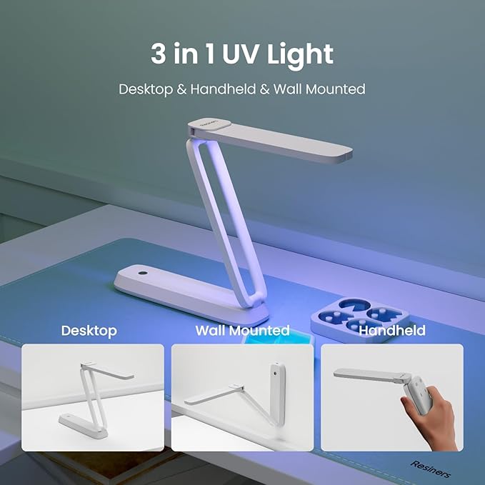 Resiners UV Light for Resin Curing UV Resin Light Wireless &amp Rechargeable Ultraviolet Lamp 3-in-1 Uses Foldable Blacklight LED Craft Supplies Tools for Jewelry Making Craft Molds White