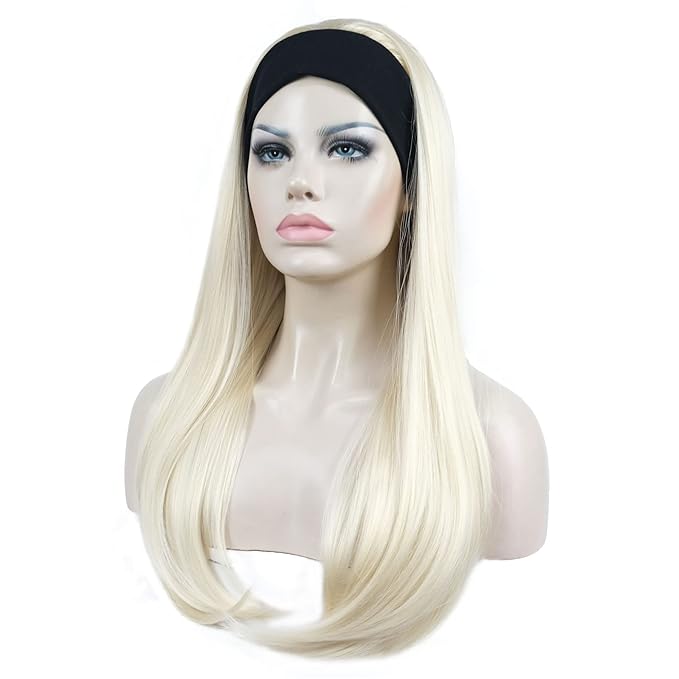 Aimole Long Straight 3/4 Women's Wigs Synthetic Hair with Black Headband(613 Pale Blonde)