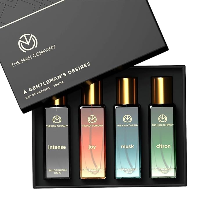 The Man Company Specially Curated Perfume Gift Set 4X20Ml - A Gentlemen's Desire | Premium Long-Lasting Fragrance| Citron For Travel| Intense For Office| Musk For Sports| Joy For Outing80 Ml