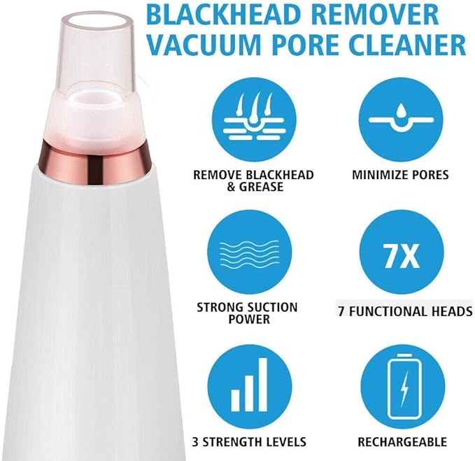 USB Rechargeable Blackhead Remover Vacuum 3-Level Suction Power Facial Pore Cleaner with 6 Probes for Effective Pore Cleansing Skin Care Tool for All Skin Types