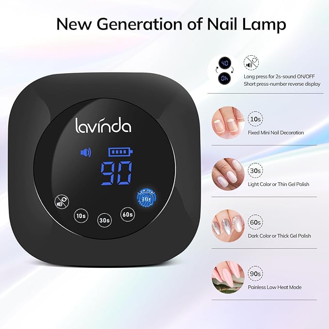 UV Light for Nails Lavinda UV Nail Lamp 54W Rechargeable Nail Dryer Gel Polish Light with Large Touch Display Professional Fast Curing Lamp with 4 Timer Setting Auto Sensor for Salon &amp Home