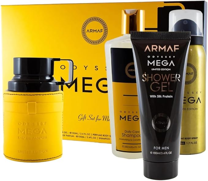 Armaf Odyssey Mega 4Pcset Edp SPR 3.4 M + 3.4 S/Gel + 8.4 Sham + 1.7 Per Body SPR (Clean)