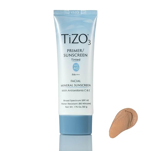 TiZO3 Facial Mineral Sunscreen and Primer Tinted Broad Spectrum SPF 40 with Antioxidants Sheer matte finish Fragrance-Free Oil-Free Dermatologist-recommended PA+++ 1.75 oz
